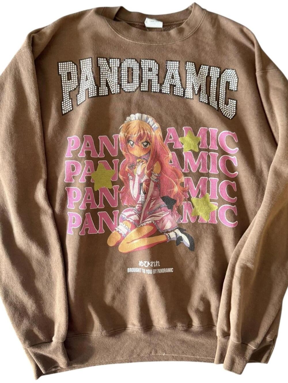 Panoramic Brown Anime Graphic Sweatshirt – Size M